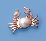 Rose Gold Plated Silver Brooch with 10-10.5mm Button Shape Freshwater Pearl, Cubic Zirconia and Black Spinel - Wing Wo Hing Jewelry Group - Pearl Jewelry Manufacturer
