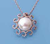Rose Gold Plated Silver Pendant with 12.5-13mm Button Shape Freshwater Pearl and Cubic Zirconia - Wing Wo Hing Jewelry Group - Pearl Jewelry Manufacturer
