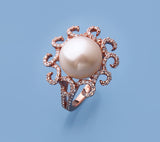 Rose Gold Plated Silver Ring with 11.5-12mm Button Shape Freshwater Pearl and Cubic Zirconia - Wing Wo Hing Jewelry Group - Pearl Jewelry Manufacturer