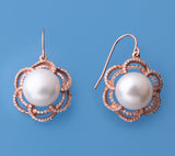 Rose Gold Plated Silver Earrings with 11.5-12mm Button Shape Freshwater Pearl and Cubic Zirconia - Wing Wo Hing Jewelry Group - Pearl Jewelry Manufacturer