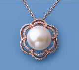 Rose Gold Plated Silver Pendant with 13.5-14mm Button Shape Freshwater Pearl and Cubic Zirconia - Wing Wo Hing Jewelry Group - Pearl Jewelry Manufacturer