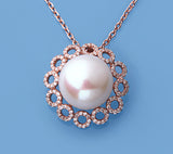 Rose Gold Plated Silver Pendant with 13.5-14mm Button Shape Freshwater Pearl and Cubic Zirconia - Wing Wo Hing Jewelry Group - Pearl Jewelry Manufacturer