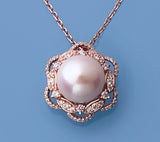 Rose Gold Plated Silver Pendant with 13.5-14mm Button Shape Freshwater Pearl and Cubic Zirconia - Wing Wo Hing Jewelry Group - Pearl Jewelry Manufacturer