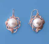 Rose Gold Plated Silver Earrings with 11.5-12mm Button Shape Freshwater Pearl and Cubic Zirconia - Wing Wo Hing Jewelry Group - Pearl Jewelry Manufacturer