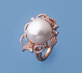 Rose Gold Plated Silver Ring with 13-13.5mm Button Shape Freshwater Pearl and Cubic Zirconia - Wing Wo Hing Jewelry Group - Pearl Jewelry Manufacturer