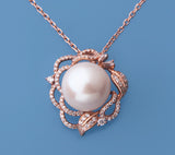 Rose Gold Plated Silver Pendant with 13.5-14mm Button Shape Freshwater Pearl and Cubic Zirconia - Wing Wo Hing Jewelry Group - Pearl Jewelry Manufacturer
