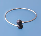 Sterling Silver Bangle with 10.5-11mm Button Shape Freshwater Pearl - Wing Wo Hing Jewelry Group - Pearl Jewelry Manufacturer