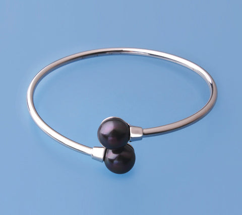 Sterling Silver Bangle with 10.5-11mm Button Shape Freshwater Pearl