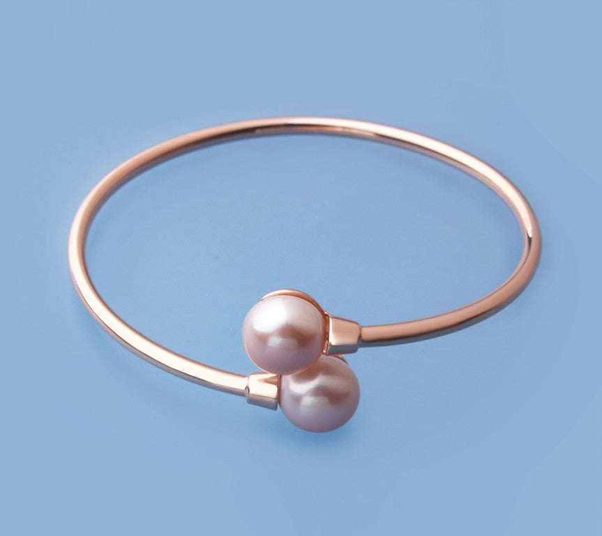 Rose Gold Plated Silver Bangle with 10.5-11mm Button Shape Freshwater Pearl - Wing Wo Hing Jewelry Group - Pearl Jewelry Manufacturer