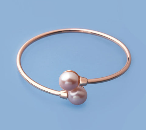 Rose Gold Plated Silver Bangle with 10.5-11mm Button Shape Freshwater Pearl