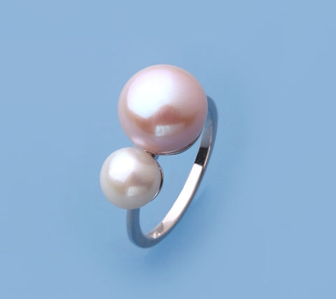 Sterling Silver with 7-10.5mm Button Shape Freshwater Pearl Ring