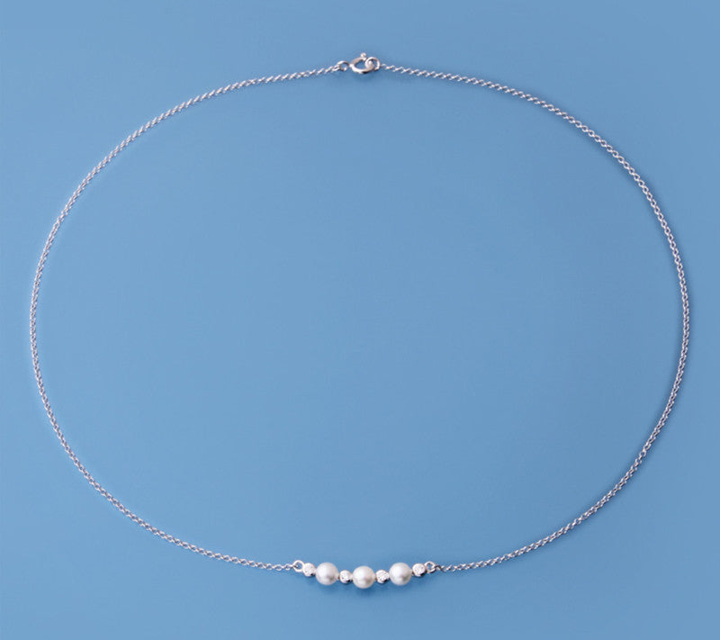 Sterling Silver Pendant with 4.5-5mm Button Shape Freshwater Pearl and Cubic Zirconia - Wing Wo Hing Jewelry Group - Pearl Jewelry Manufacturer