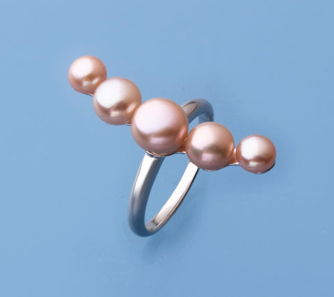 Sterling Silver Ring with Button Shape Freshwater Pearl