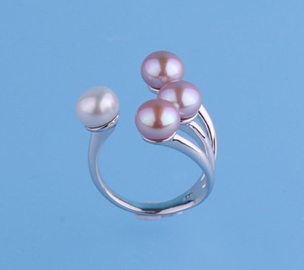 Sterling Silver Ring with 7-7.5mm Button Shape Freshwater Pearl - Wing Wo Hing Jewelry Group - Pearl Jewelry Manufacturer