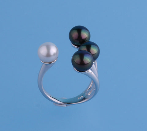Sterling Silver Ring with 7-7.5mm Button Shape Freshwater Pearl
