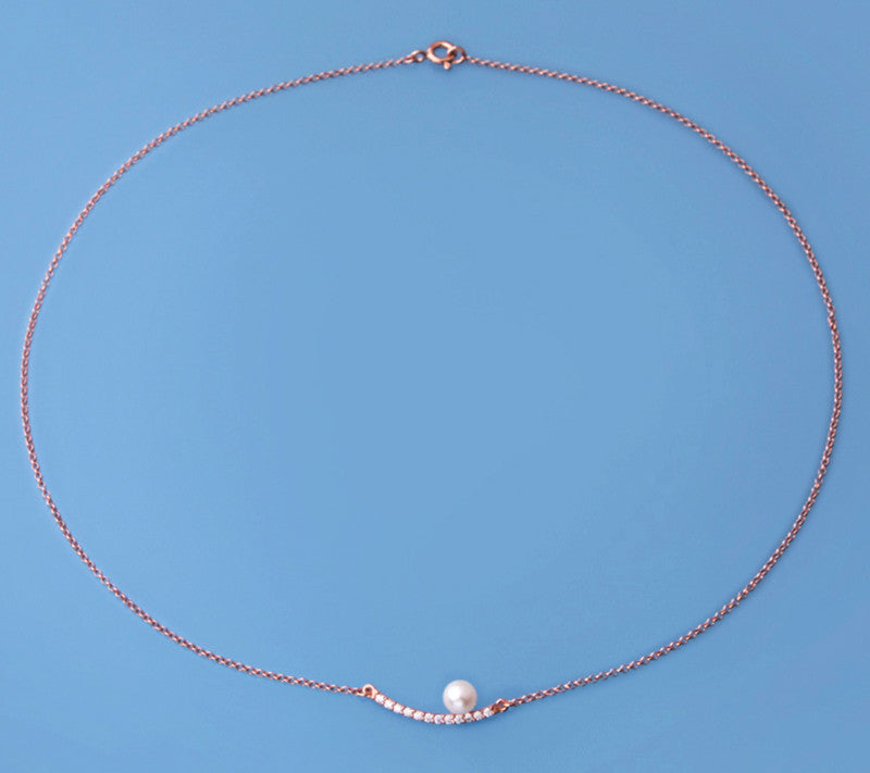 Rose Gold Plated Silver Pendant with 5.5-6mm Round Shape Freshwater Pearl and Cubic Zirconia - Wing Wo Hing Jewelry Group - Pearl Jewelry Manufacturer