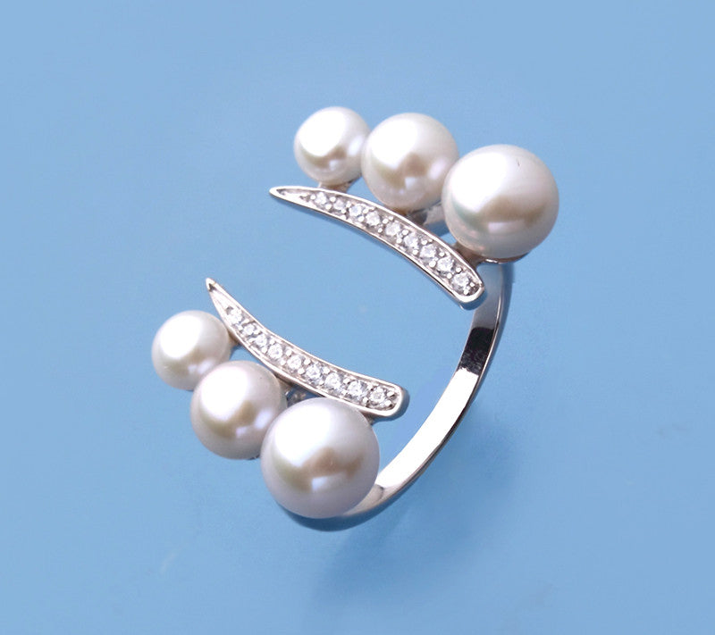 Sterling Silver Ring with Button Shape Freshwater Pearl and Cubic Zirconia - Wing Wo Hing Jewelry Group - Pearl Jewelry Manufacturer