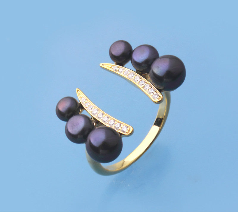 Gold Plated Silver Ring with Button Shape Freshwater Pearl and Cubic Zirconia - Wing Wo Hing Jewelry Group - Pearl Jewelry Manufacturer