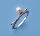 Sterling Silver Ring with 5-6mm Round Shape Freshwater Pearl and Cubic Zirconia - Wing Wo Hing Jewelry Group - Pearl Jewelry Manufacturer