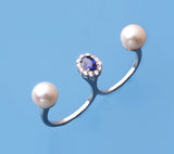 Sterling Silver Ring with 8-8.5mm Button Shape Freshwater Pearl and Cubic Zirconia - Wing Wo Hing Jewelry Group - Pearl Jewelry Manufacturer