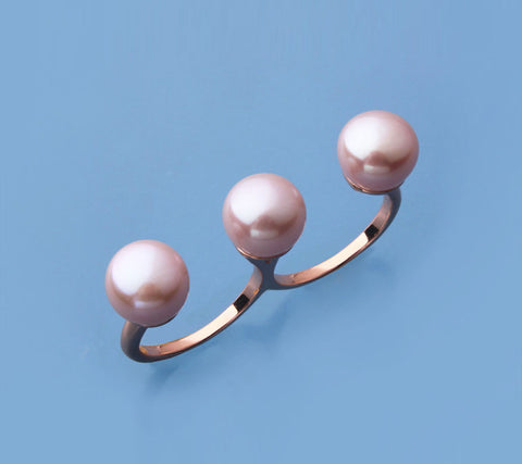 Rose Gold Plated Silver Ring with 9.5-10mm Button Shape Freshwater Pearl