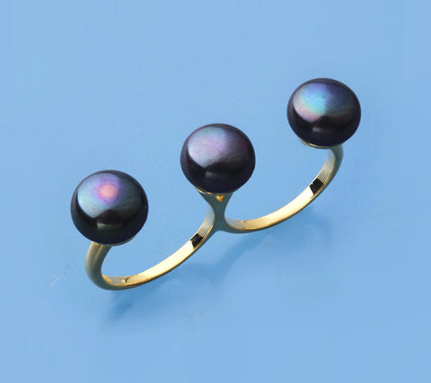 Gold Plated Silver Ring with 9.5-10mm Button Shape Freshwater Pearl