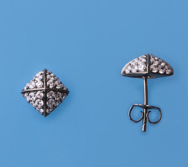 Black Plated Silver Earrings with Cubic Zirconia - Wing Wo Hing Jewelry Group - Pearl Jewelry Manufacturer