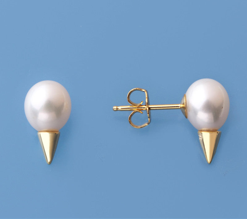 Gold Plated Silver Earrings with 7.5-8mm Drop Shape Freshwater Pearl - Wing Wo Hing Jewelry Group - Pearl Jewelry Manufacturer - 1