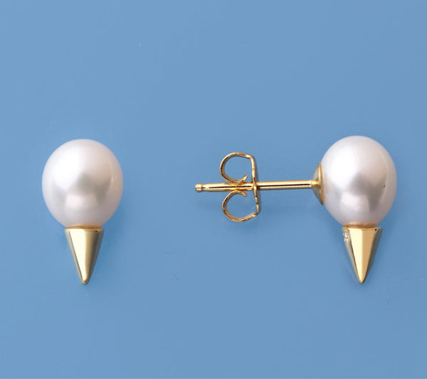 Gold Plated Silver Earrings with 7.5-8mm Drop Shape Freshwater Pearl - Wing Wo Hing Jewelry Group - Pearl Jewelry Manufacturer - 1
