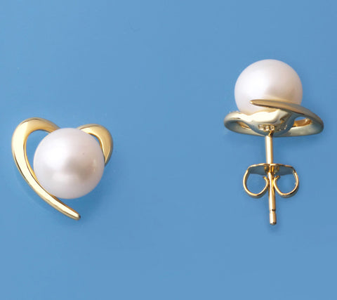 Gold Plated Silver Earrings with 8-8.5mm Round Shape Freshwater Pearl
