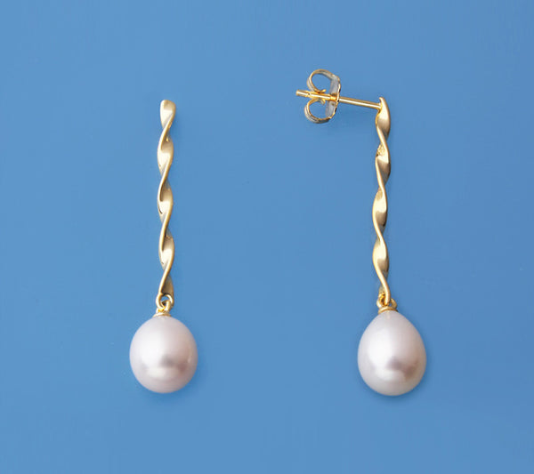 Gold Plated Silver Earrings with 8-8.5mm Drop Shape Freshwater Pearl - Wing Wo Hing Jewelry Group - Pearl Jewelry Manufacturer