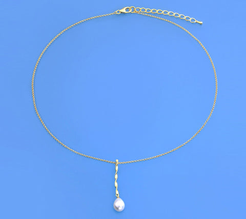 Gold Plated Silver Pendant with 8-8.5mm Drop Shape Freshwater Pearl