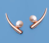 Rose Gold Plated Silver Earrings with 6-6.5mm Button Shape Freshwater Pearl - Wing Wo Hing Jewelry Group - Pearl Jewelry Manufacturer