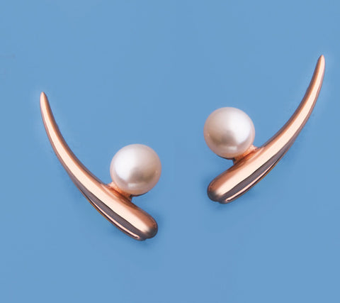 Rose Gold Plated Silver Earrings with 6-6.5mm Button Shape Freshwater Pearl