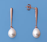 Rose Gold Plated Silver Earrings with 8-8.5mm Drop Shape Freshwater Pearl - Wing Wo Hing Jewelry Group - Pearl Jewelry Manufacturer