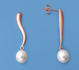 Rose Gold Plated Silver Earrings with 7.5-8mm Drop Shape Freshwater Pearl - Wing Wo Hing Jewelry Group - Pearl Jewelry Manufacturer