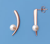 Rose Gold Plated Silver Earrings with 6.5-7mm Round Shape Freshwater Pearl - Wing Wo Hing Jewelry Group - Pearl Jewelry Manufacturer