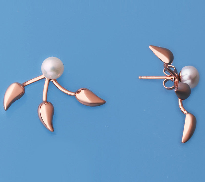 Rose Gold Plated Silver Earrings with 6-6.5mm Button Shape Freshwater Pearl - Wing Wo Hing Jewelry Group - Pearl Jewelry Manufacturer