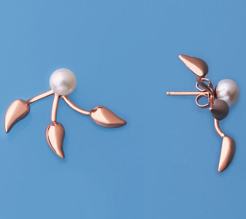 Rose Gold Plated Silver Earrings with 6-6.5mm Button Shape Freshwater Pearl