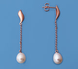 Rose Gold Plated Silver Earrings with 6.5-7mm Drop Shape Freshwater Pearl - Wing Wo Hing Jewelry Group - Pearl Jewelry Manufacturer