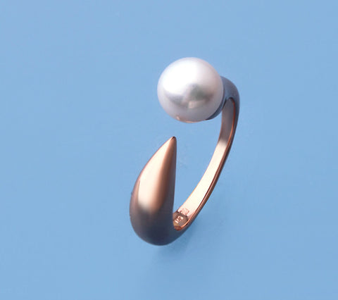 Rose Gold Plated Silver Ring with 7.5-8mm Button Shape Freshwater Pearl