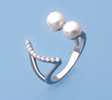 Sterling Silver Ring with 6-6.5mm Button Shape Freshwater Pearl and Cubic Zirconia - Wing Wo Hing Jewelry Group - Pearl Jewelry Manufacturer