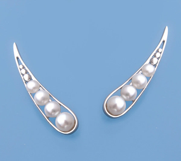 Sterling SIlver Earrings with 3-5mm Button Shape Freshwater Pearl - Wing Wo Hing Jewelry Group - Pearl Jewelry Manufacturer