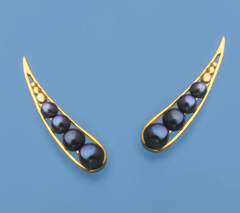 Gold Plated Silver Earrings with 3-5.5mm Button Shape Freshwater Pearl - Wing Wo Hing Jewelry Group - Pearl Jewelry Manufacturer