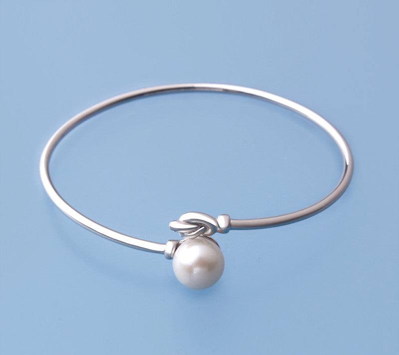 Sterling Silver Bangle with Button and Round Shape Freshwater Pearl - Wing Wo Hing Jewelry Group - Pearl Jewelry Manufacturer