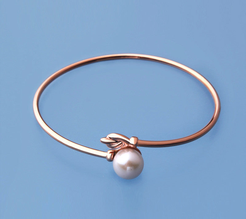 Rose Gold Plated Silver Bangle with Button and Round Shape Freshwater Pearl - Wing Wo Hing Jewelry Group - Pearl Jewelry Manufacturer