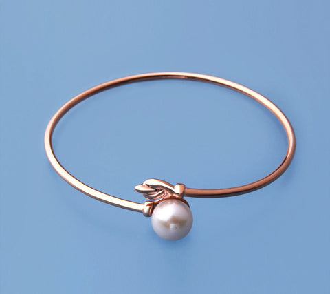 Rose Gold Plated Silver Bangle with Button and Round Shape Freshwater Pearl