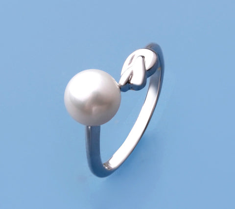 Sterling Silver Ring with 7.5-8mm Button Shape Freshwater Pearl