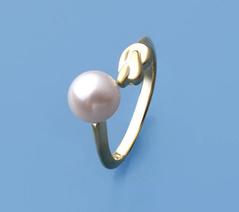 Sterling Silver Ring with 7.5-8mm Button Shape Freshwater Pearl