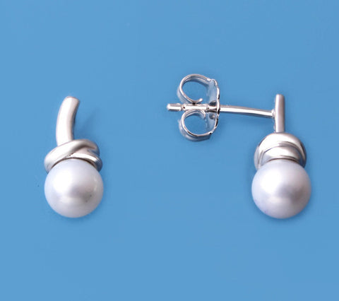 Gold Plated Silver Earrings with 5.5-6mm Round Shape Freshwater Pearl
